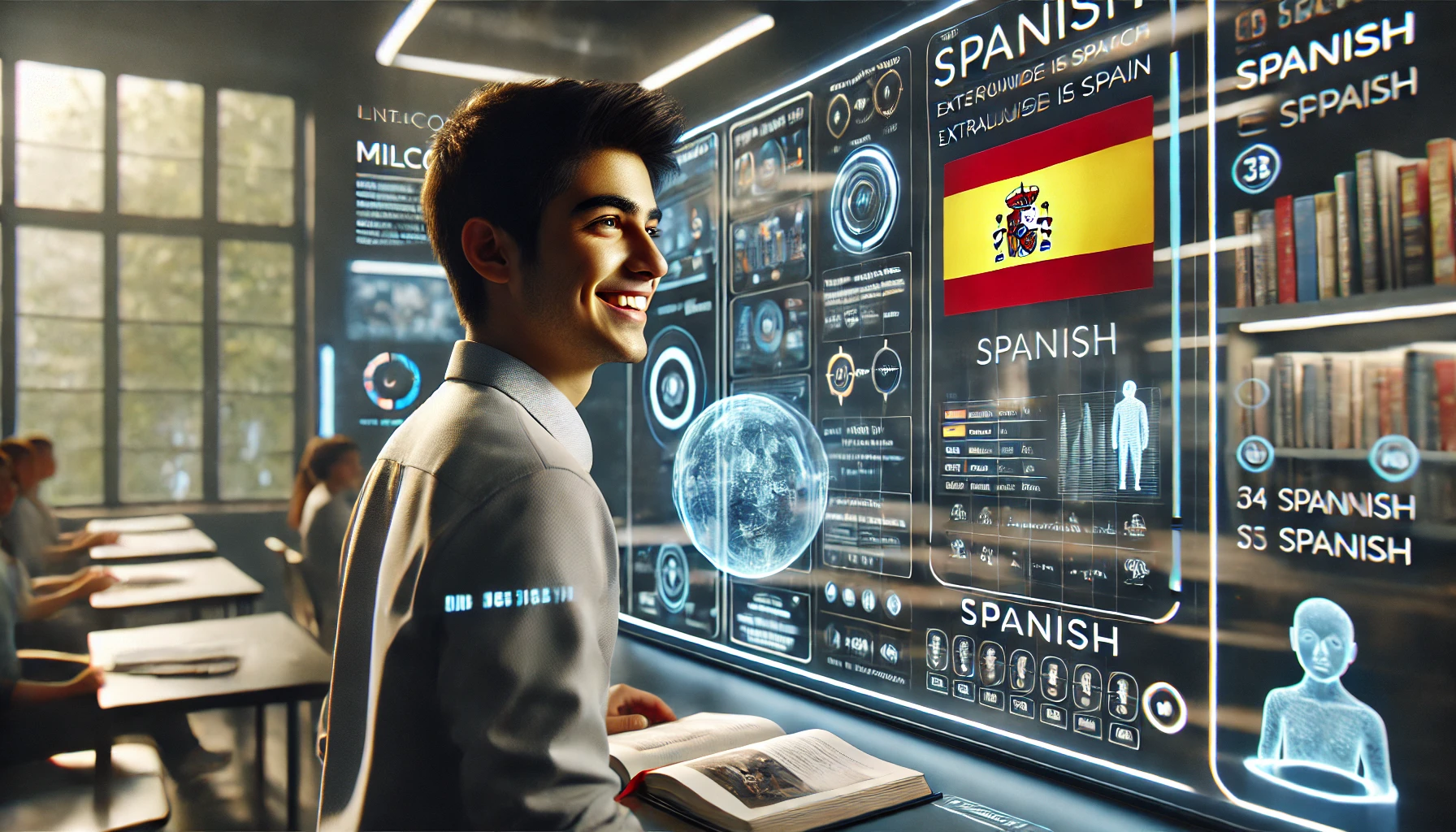 Student interacting with MILCOM digital board